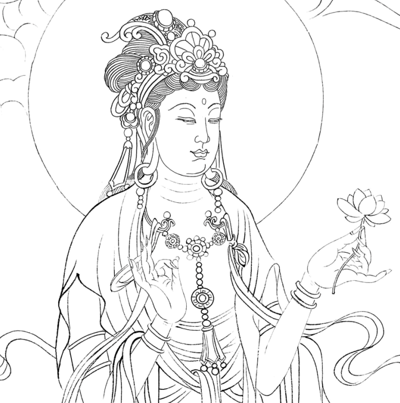 工笔画底稿禅意人物菩萨观音佛像白描打印稿手绘国画