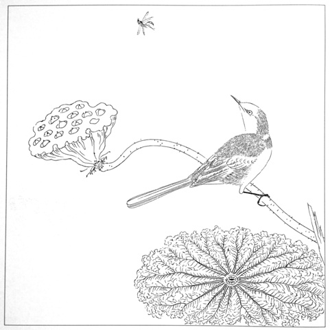 工笔画底稿疏荷沙鸟白描打印稿宣纸有步骤视频文字国画