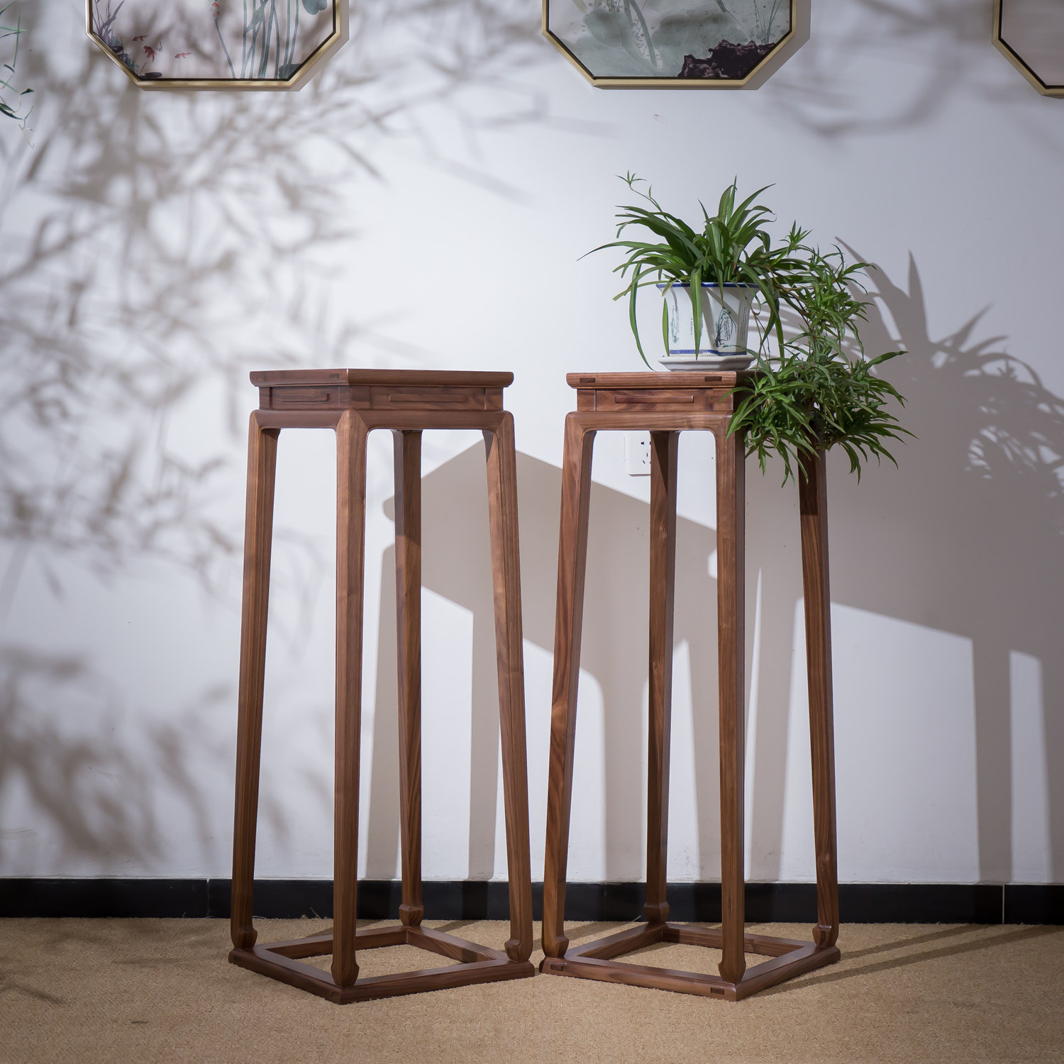 花架明清仿古实木几边书房中式新中式胡桃木北美花架