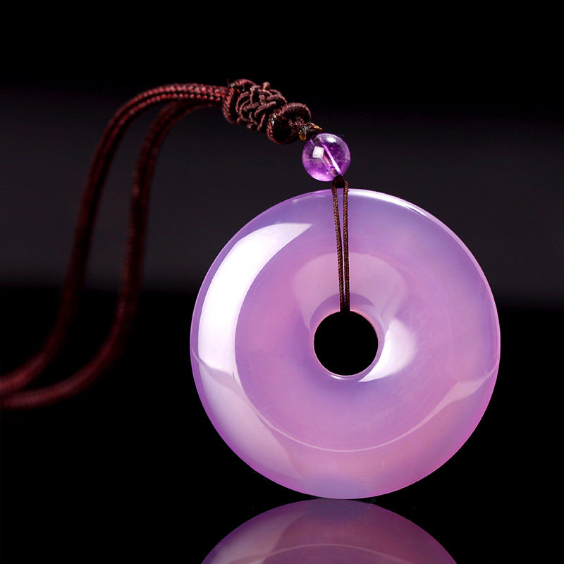 祥瑞斋玉紫粉玉髓玛瑙吊坠平安扣项链水晶毛衣其他