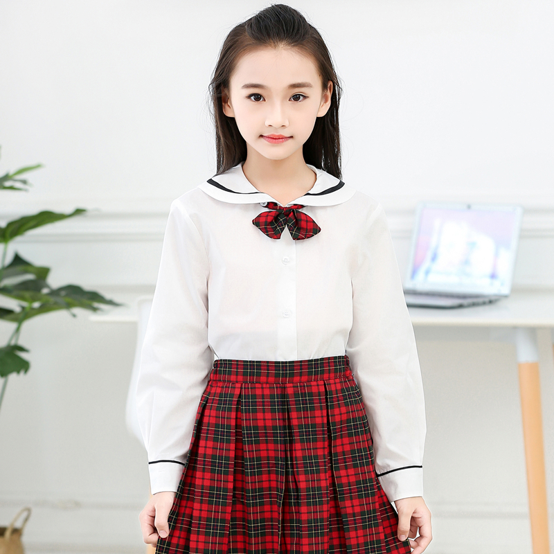 深圳市统一小学生校服女款秋季冬制礼服白色单件校服