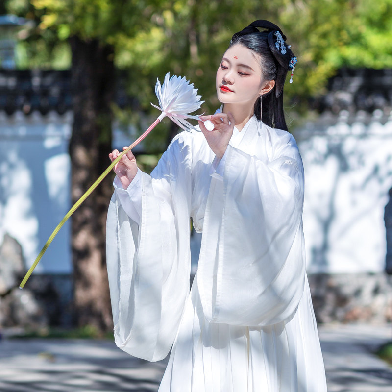汉服女魏晋白色原创传统交领齐腰毓欢阁青衫素衣汉服