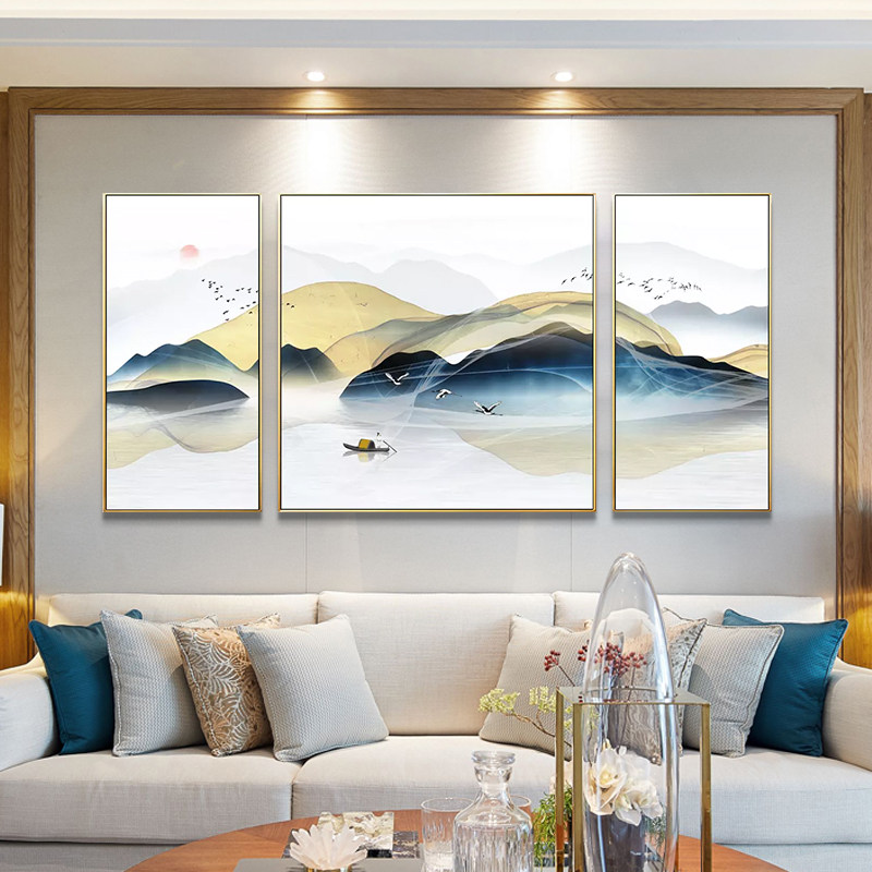 客厅装饰画新中式沙发背景墙挂画山水办公室招财风水墙画现代简约