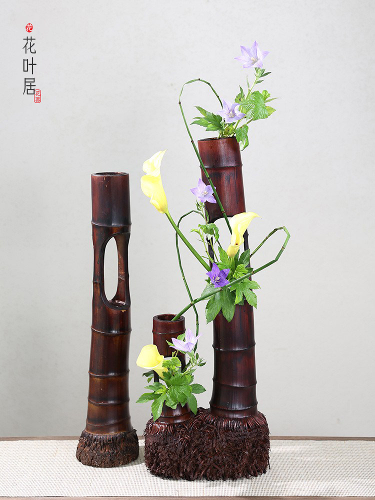 插花竹筒花器寸筒竹根手工竹制品竹子剑山中华花艺其它园艺用品