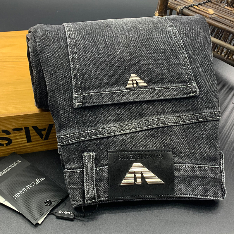 欧洲站烟灰色男士高档牛仔裤男潮牌春夏薄款修身直筒弹力休闲长裤