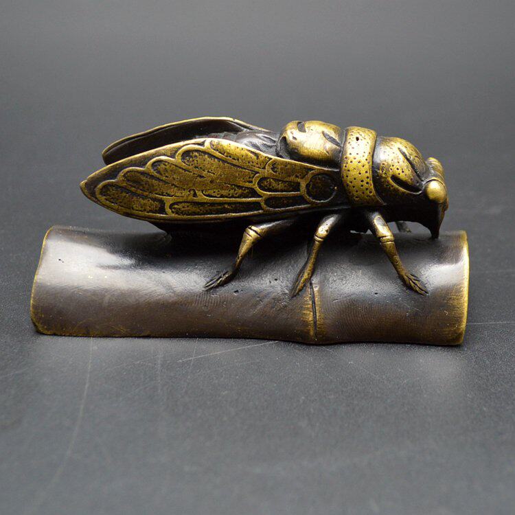 知了摆件黄铜蝉镇尺铜镇书房文房压纸工艺品复古摆件