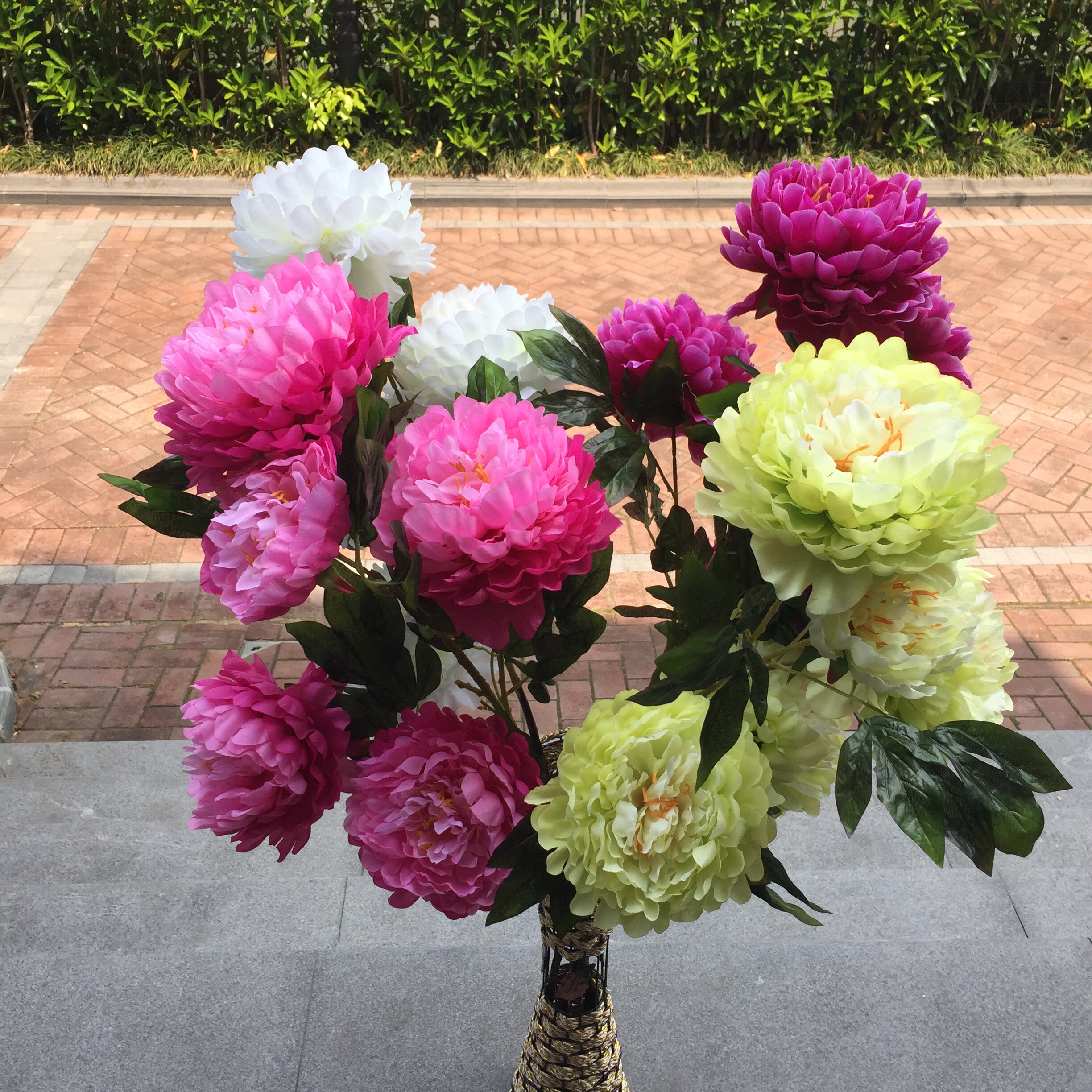 特价仿真3头牡丹花落地客厅室内塑料绢花干花仿真花