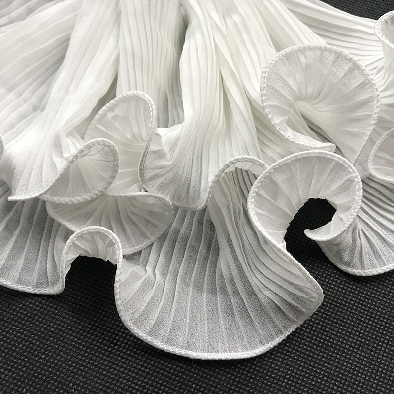 单层百褶波浪立体荷叶面料婚纱礼服海浪海浪花花边花边