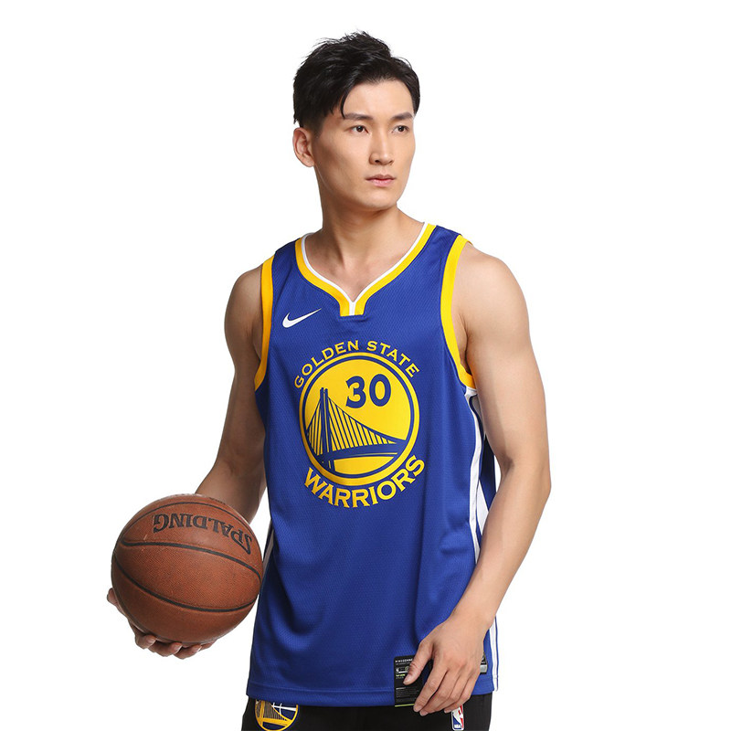 破风nike耐克 库里球衣30号 nba金州勇士队 sw篮球服 蓝色 正品