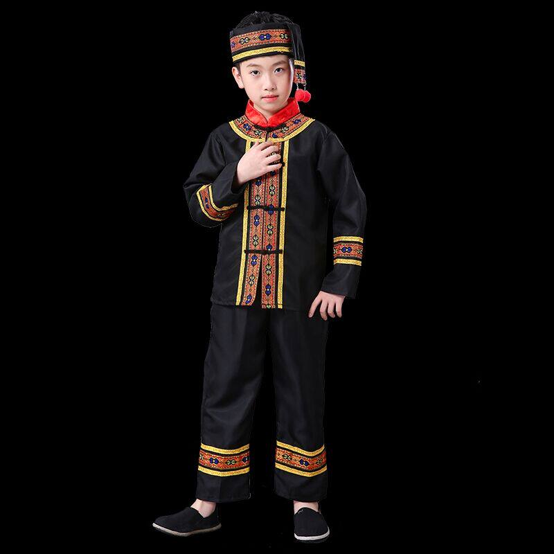 红河哈尼族演出服长袖春夏男童云南贵州民族风少数民族儿童演出服