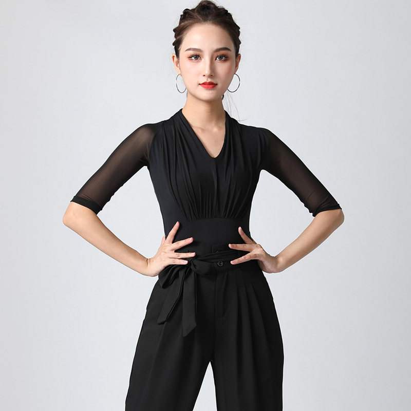 贝莎交谊舞上衣秋季新款女士成人圆领拉丁舞服中拉丁舞上装