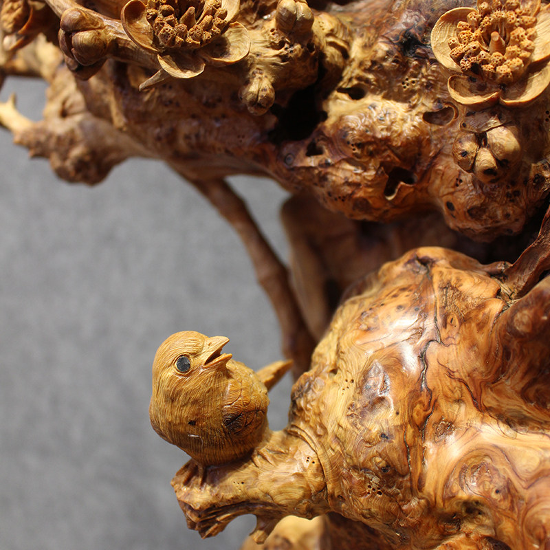 匠人太行崖柏根雕全陈化老爆满瘤花雀眼花鸟木雕