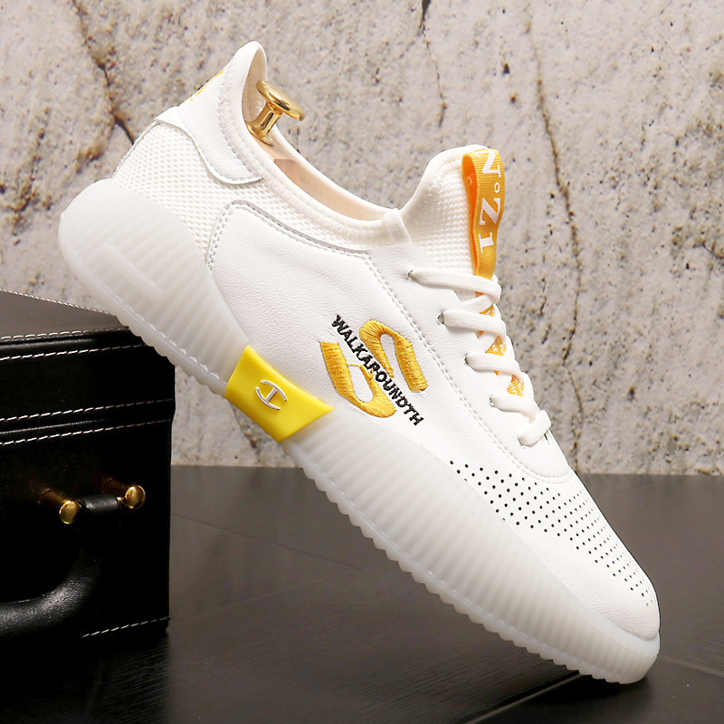 2022新款夏季男鞋透气薄款打孔网面运动休闲鞋百搭果冻底小白鞋男