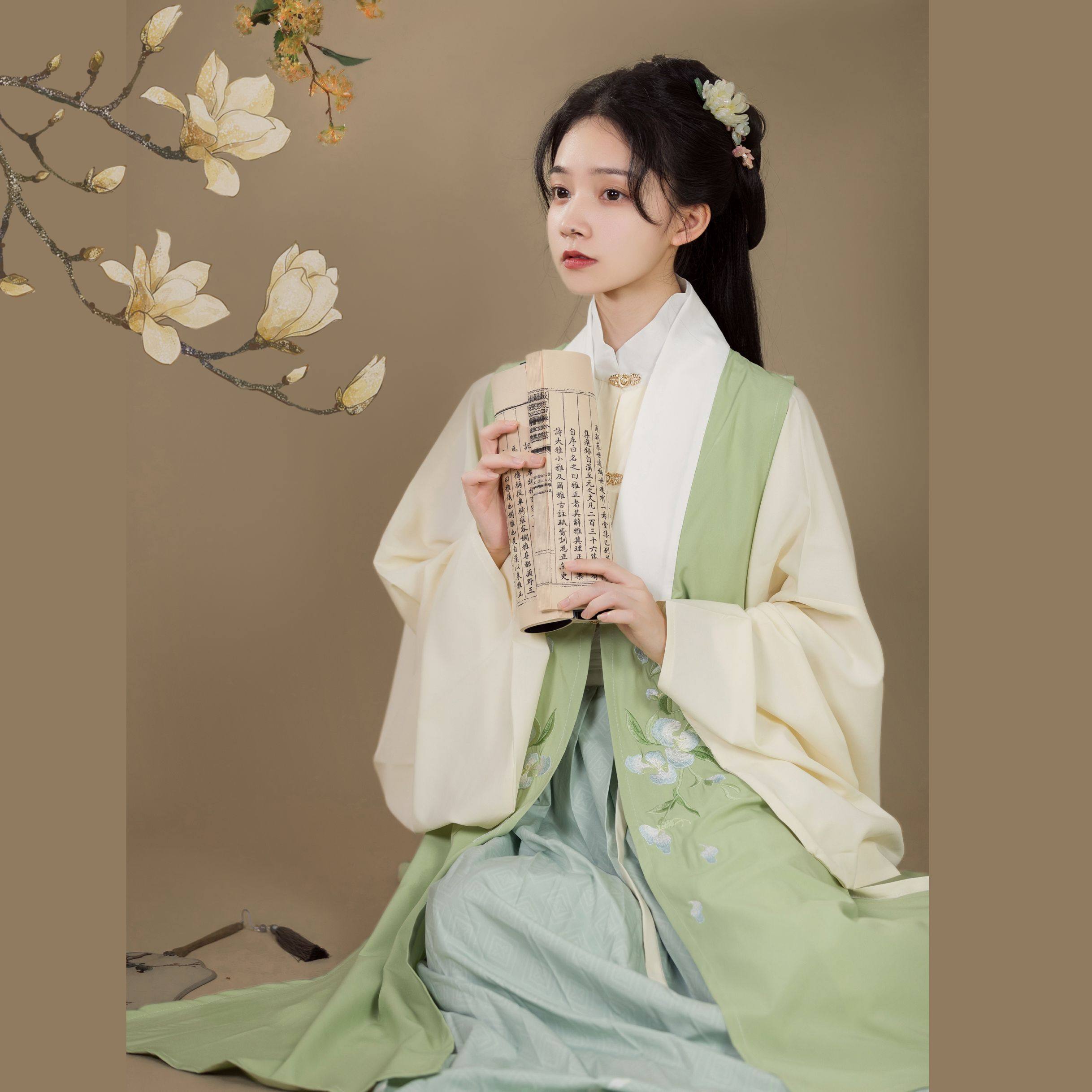 青衣汉服女三件秋冬琵琶对襟比甲立领初见明制民族服装