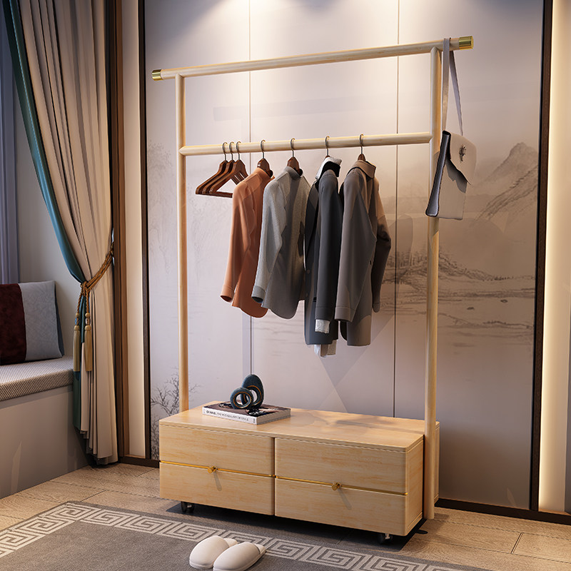实木衣帽架落地多功能储物挂衣衣架简约家用卧室衣帽架