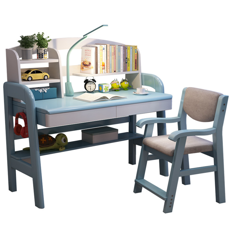 实木书桌书架组合家用卧室儿童学习桌椅中小学生电脑桌