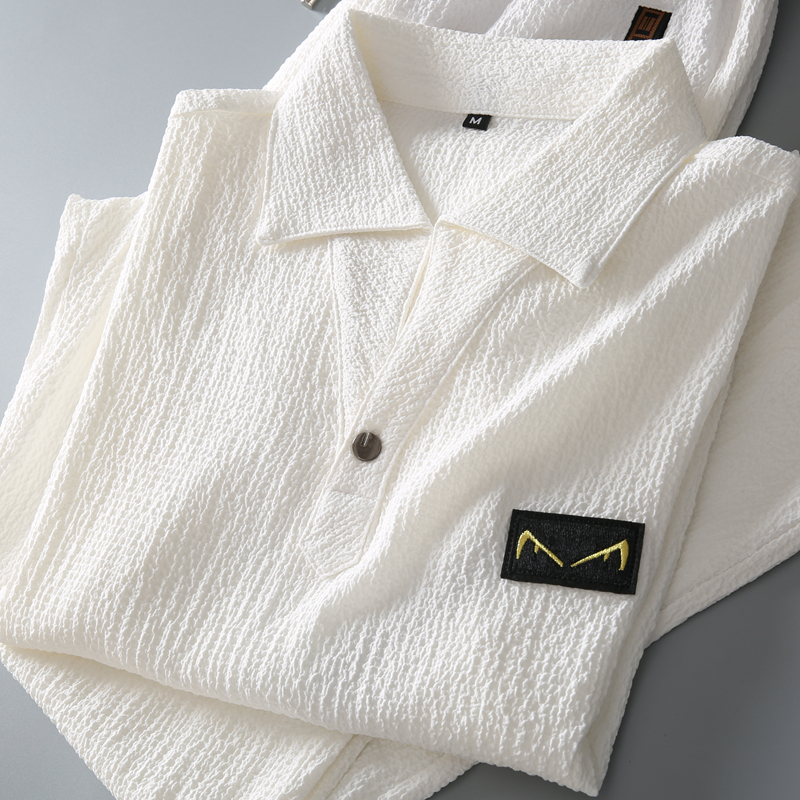 休闲套装男夏季2022年新款褶皱棉麻短袖t恤长裤薄款时尚两件套潮