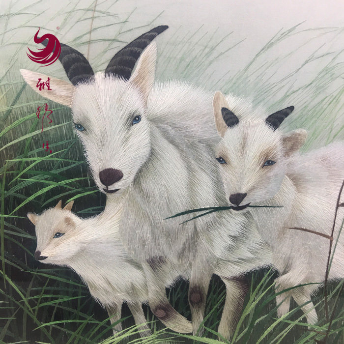 雅绣精品湘绣摆件礼品三羊开泰手工刺绣绣品客厅湘绣