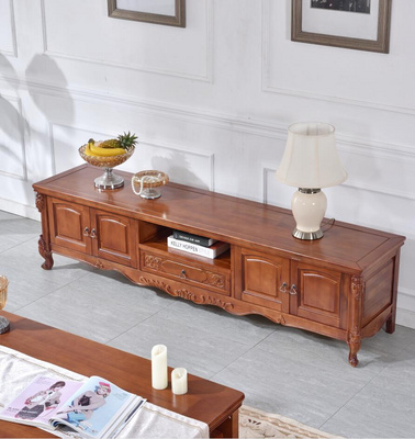 现代中式全实木电视柜茶几组合香樟木雕花矮柜地柜卧室柜家具套装