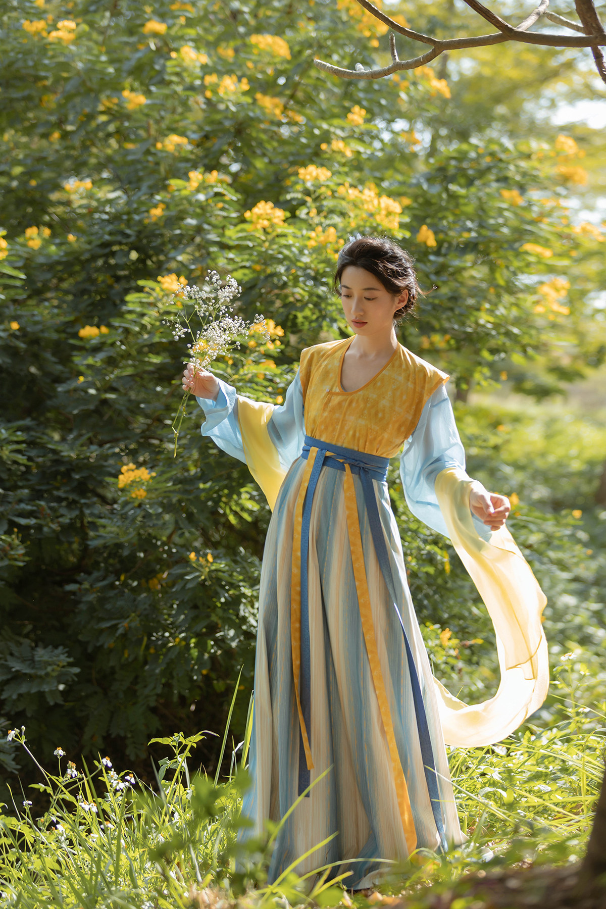 乔织月笼沙唐制汉春季套装天丝初唐坦领齐腰汉服