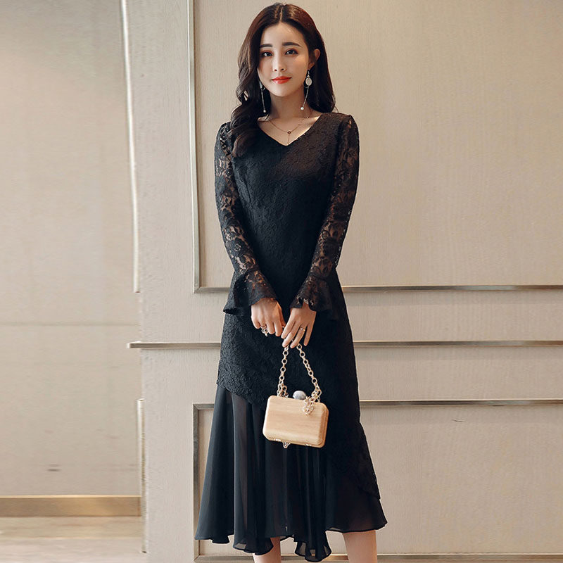 深依度2020秋装新款大码女装秋季时尚优雅奢华连衣裙