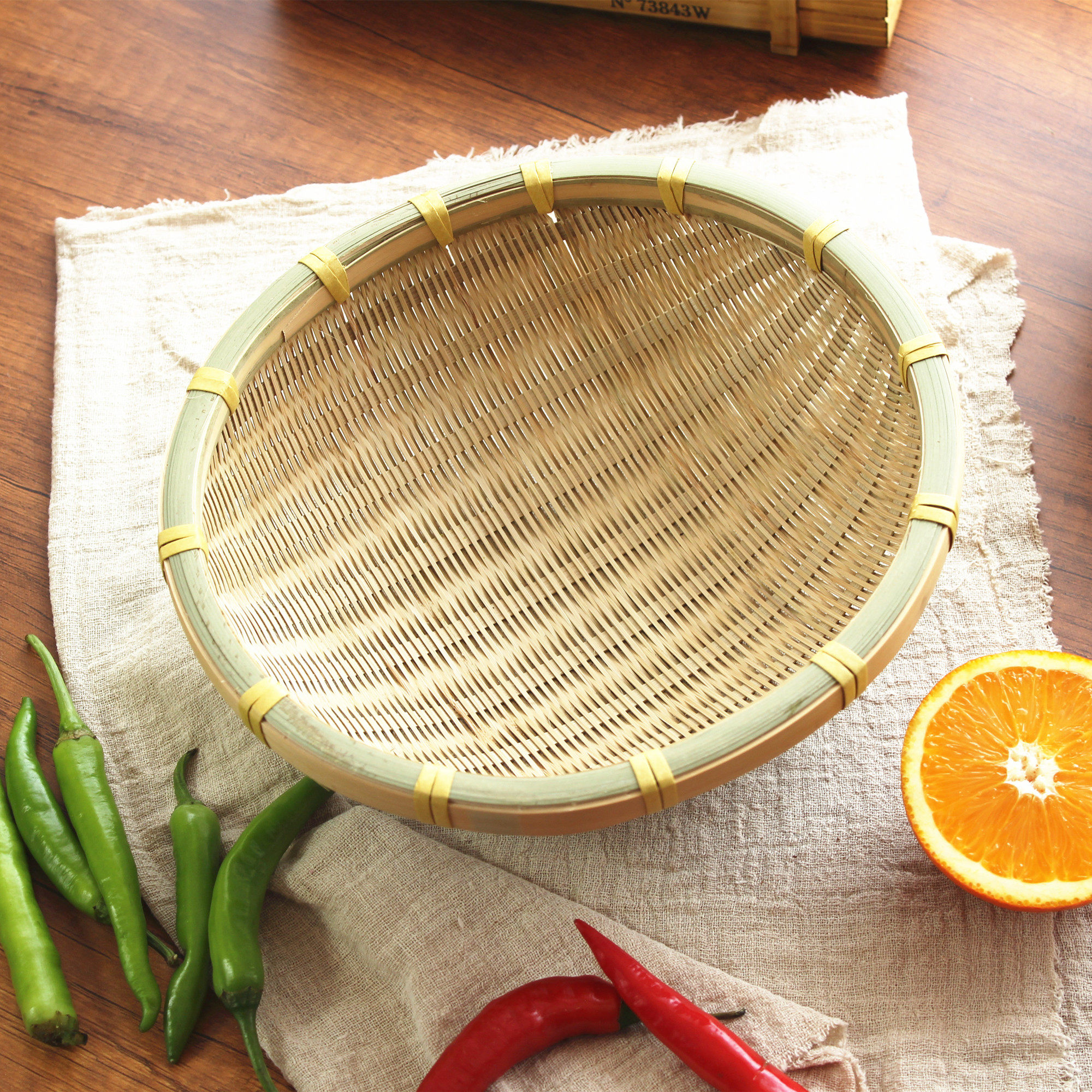 竹篮热销竹编圆筲簸箕展示竹筐篮子竹筛洗菜购物篮