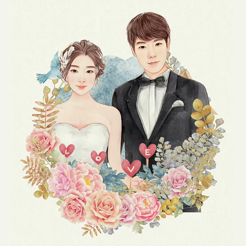 手绘婚纱照头像卡通设计真人漫画绘画卡通