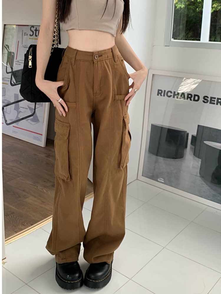 高腰工装裤女夏季大码宽松阔腿裤高街设计休闲休闲裤