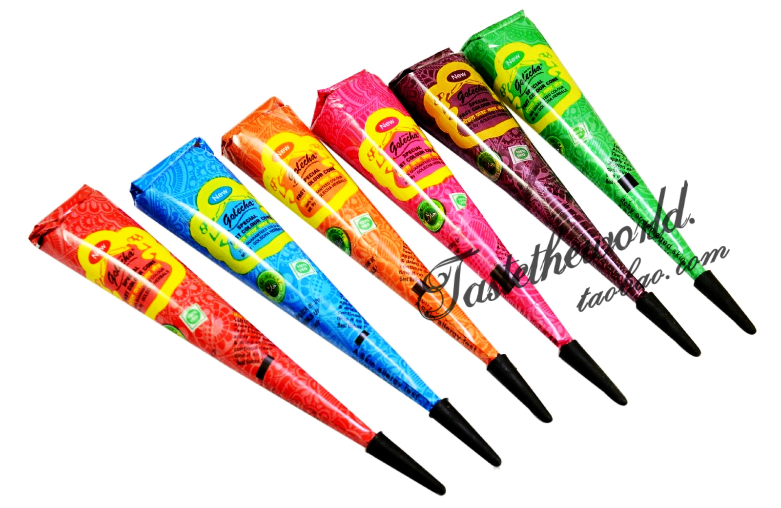 包邮12支印度6色海娜膏12pcs multi color henna mehandi cones