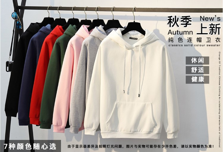 原创国潮嘻哈情侣连帽衫春夏季纯色男女学生套头加绒宽松卫衣薄款