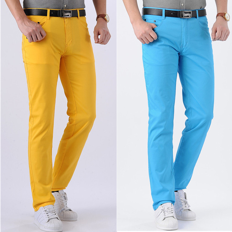 男裤夏季款休闲韩版潮流彩色商务修身小脚裤高弹力时尚百搭裤子男