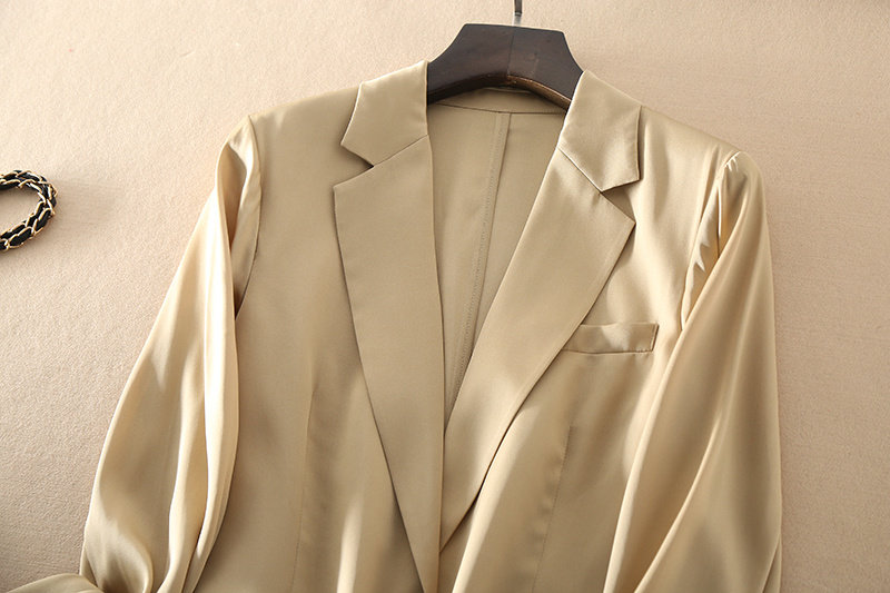 外套女香槟金桑蚕丝上衣2022春夏n货高端品质重磅缎面真丝西装