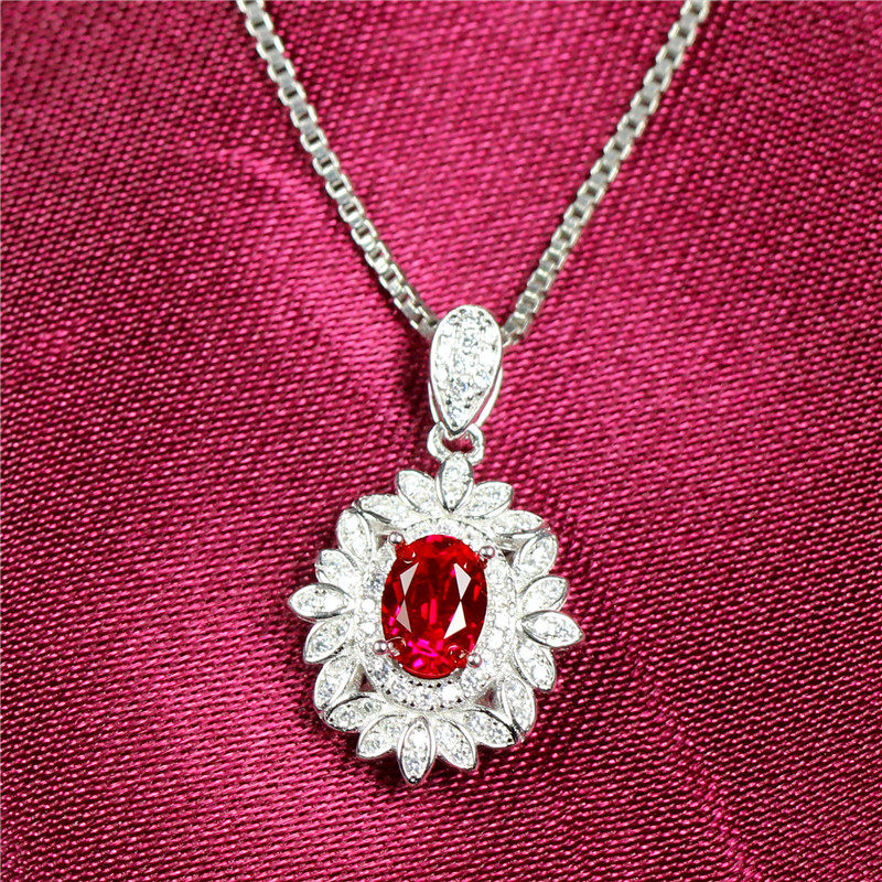 韩范红宝石项链坠女吊坠纯银颈饰泰国单坠女款颈饰