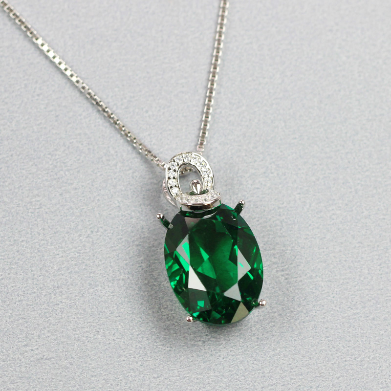 蛋形祖母绿吊坠项链气质纯银18k铂金赞比亚绿宝石颈饰