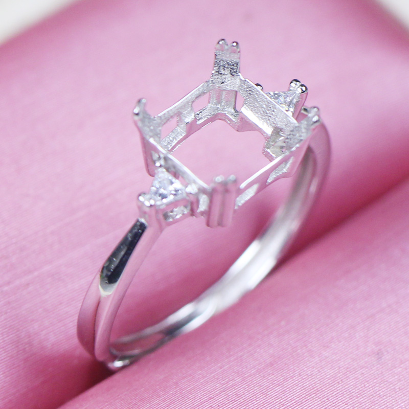 冰花切割雷迪恩空托钻石戒指托正方形8戒托女镶嵌加工925纯银活口