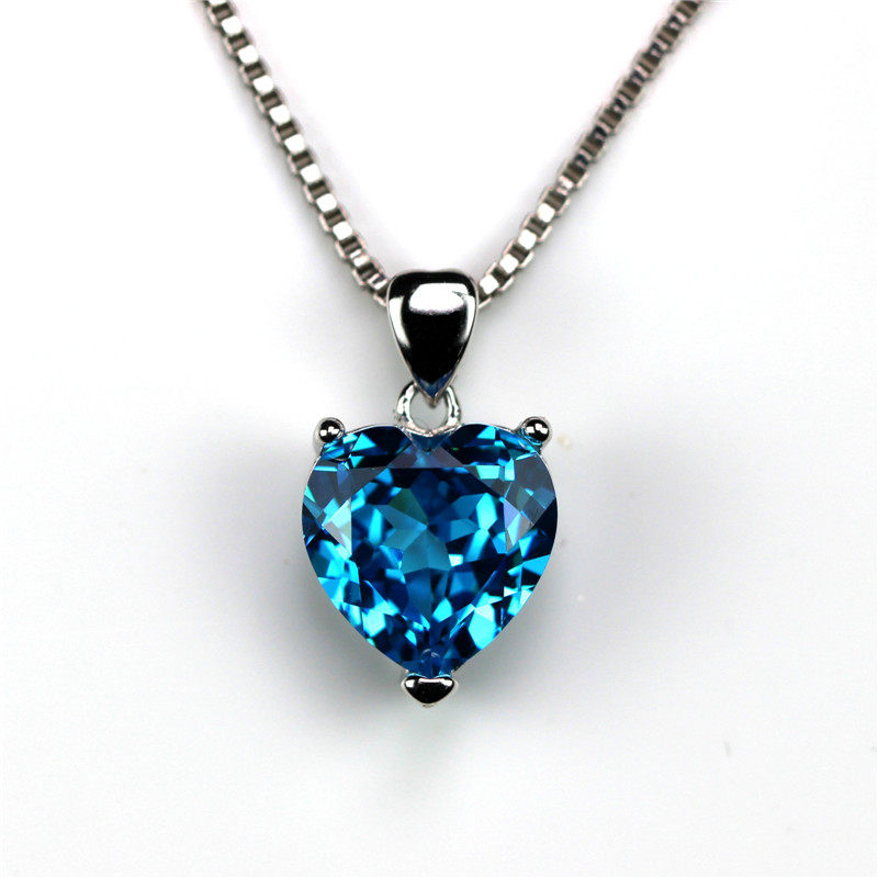心形海蓝宝石吊坠项链坠子纯银女生珠宝首饰品彩日韩项坠