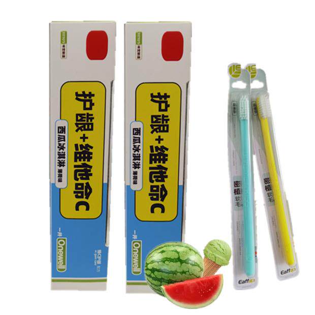 eaff一夫一井牙膏维c护龈西瓜冰淇淋木糖醇薄荷180克2盒送2支牙刷