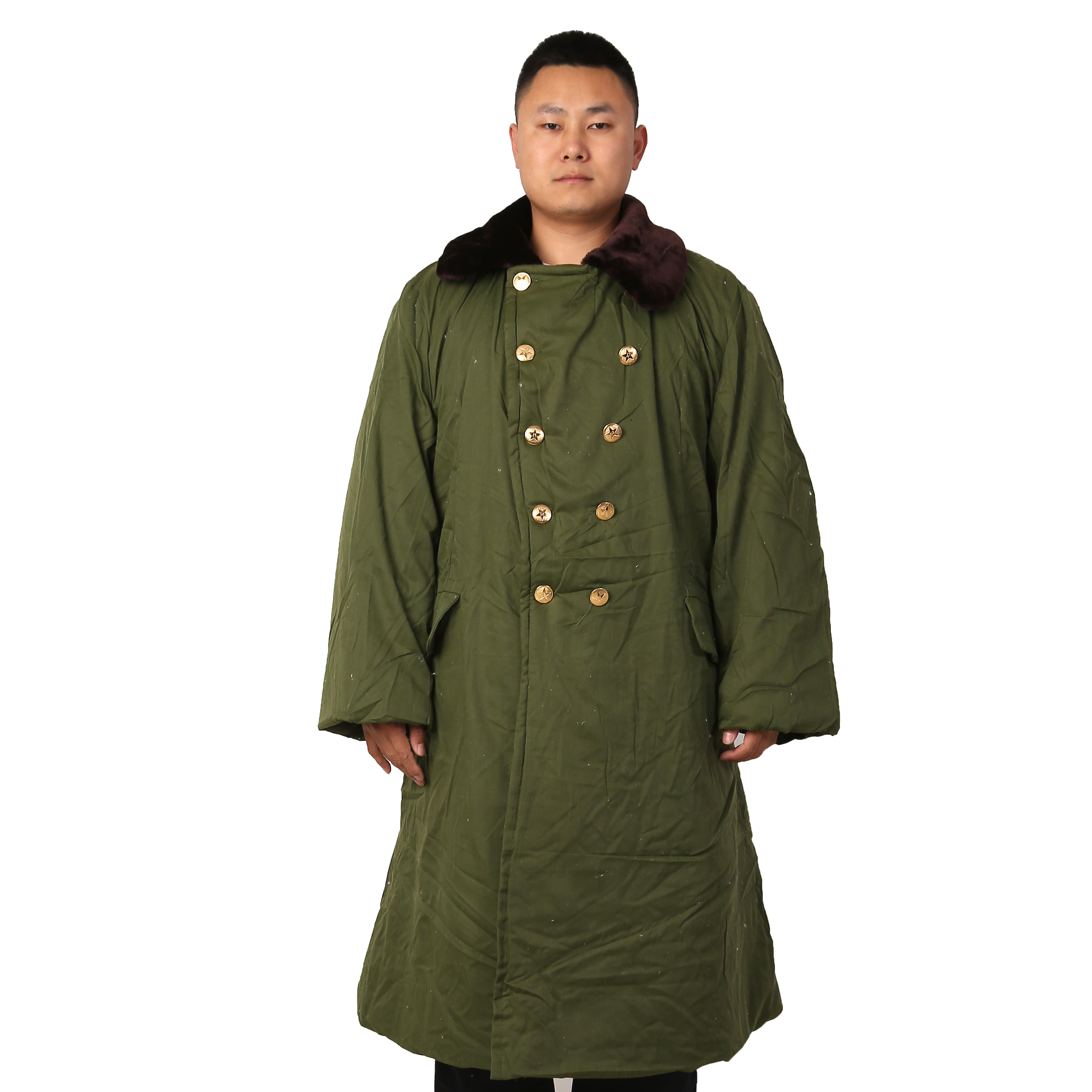 军大衣中长男士加厚冬季防寒劳保绿色棉袄保安工装制服