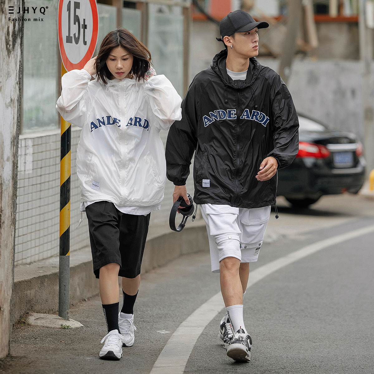 净化眼球夏季潮牌男女款防晒衣运动连帽宽松青少年薄款防晒服外套