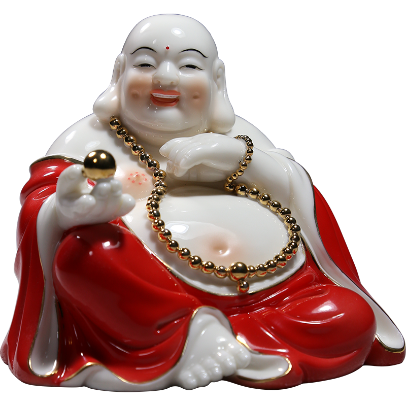 德化陶瓷卧佛弥勒佛笑汽车摆件创意车载用品高档摆件