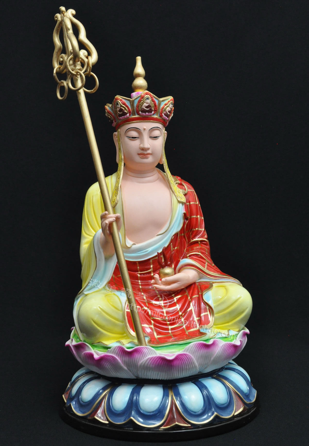 佛像地藏全彩坐莲地德化陶瓷王菩萨菩萨娑婆三圣摆件