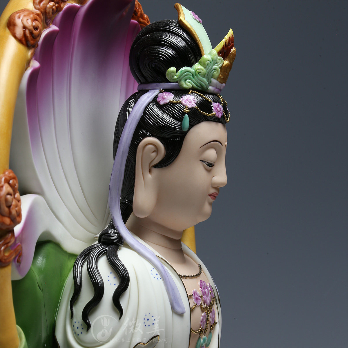 观音德化陶瓷24寸呈祥自在青花花彩菩萨佛像收藏品摆件
