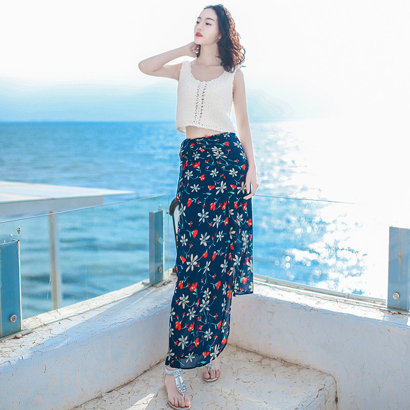 夏季女装修身不规则雪纺半身裙长裙子越南芽庄半身裙