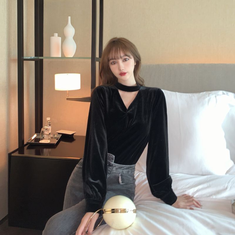 大码女装港风chic衬衫2021新款长袖内搭挂脖大码女装