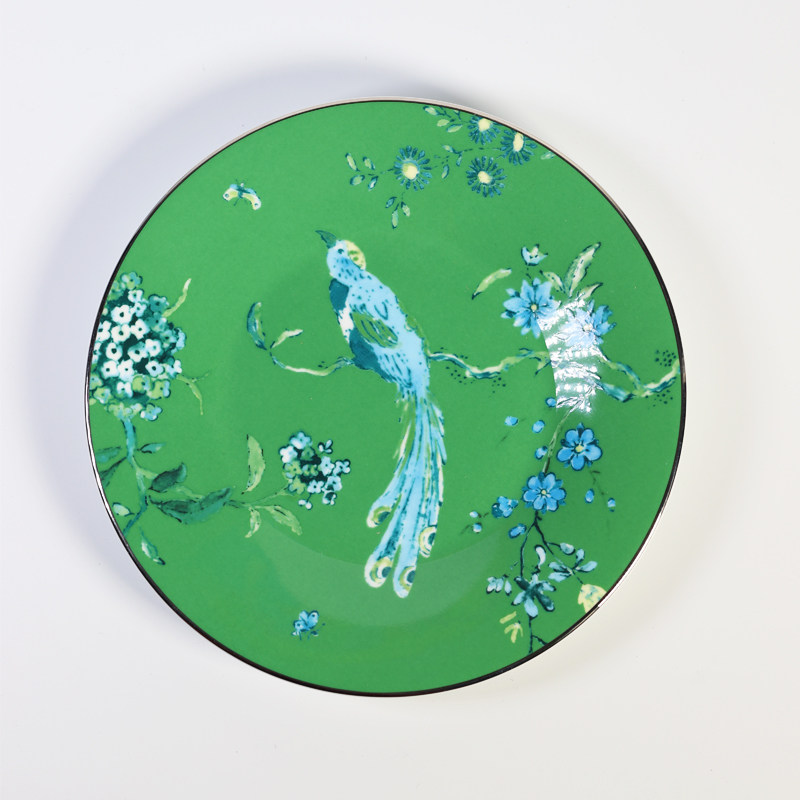 现货英国wedgwoodjasperconran翠玉凤凰骨瓷绿色点心盘