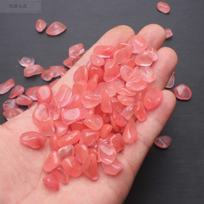 天然红色熔炼石碎石 西瓜水晶红色水晶消磁摆件工艺装饰装修包邮