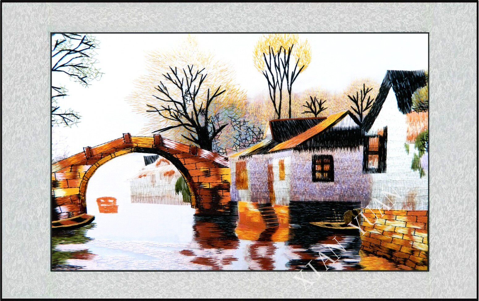 苏绣手工刺绣客厅风景画软裱礼品苏州精品乡村苏绣