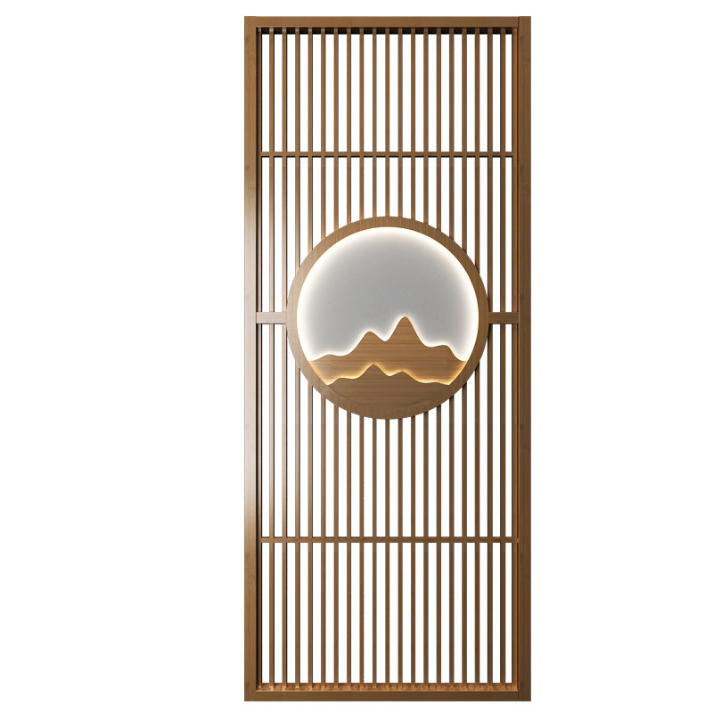 隔断中式上竹尚坊圆灯山祥云屏风入口玄关客厅挂屏