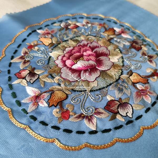 中式苏绣手工绣花复古刺绣团花老绣片花服装设计苏绣