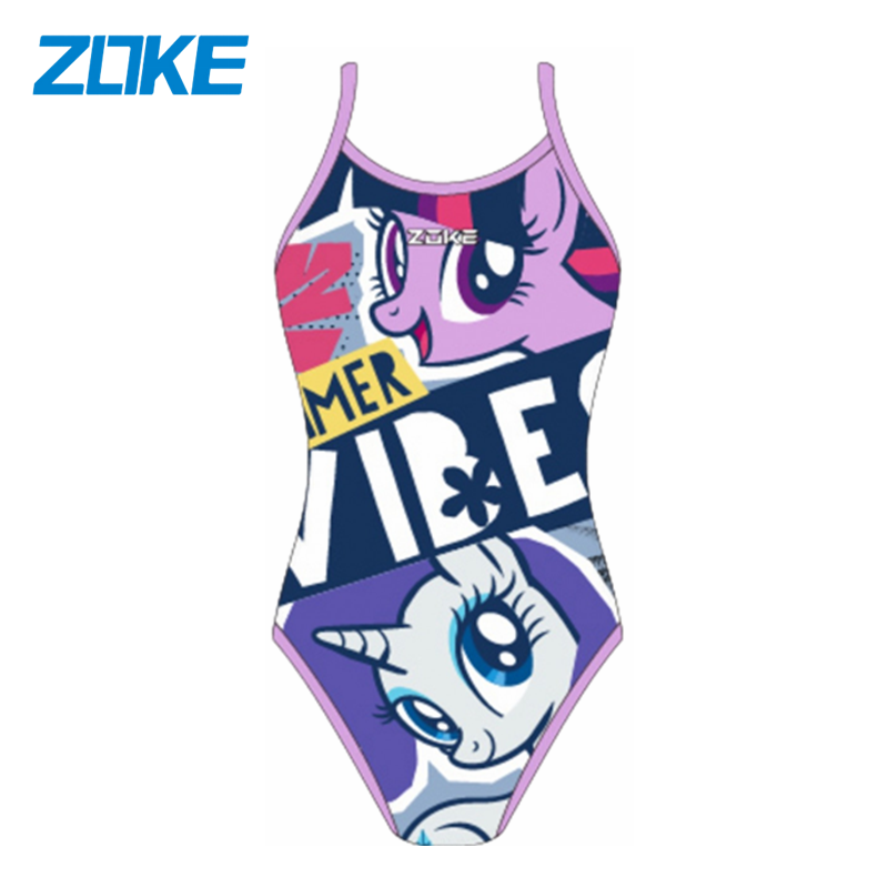 zoke洲克新款女童三角连体泳衣儿童女孩青少年儿童泳衣